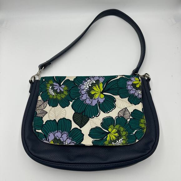 Thirty One Studio Midnight Navy Petals Pebble Faux Leather Purse Shoulder Bag - Picture 1 of 15